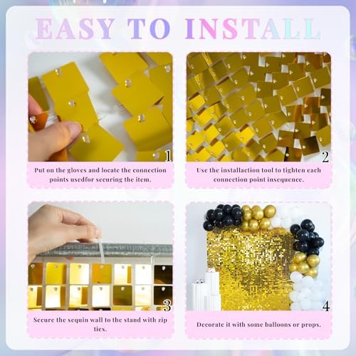 Shimmer Wall Backdrop Gold 24Pcs Sequin Panels Decoration, alternate view 5
