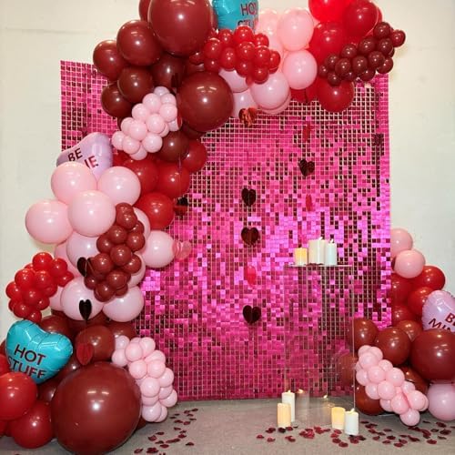 Shimmer Wall Backdrop Hot Pink 24Pcs Sequin Panels Decoration, alternate view 2