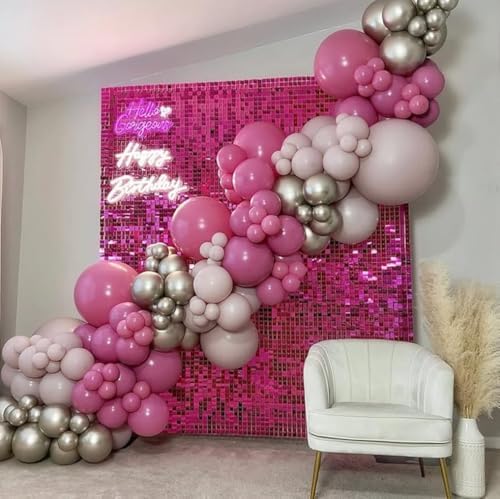 Shimmer Wall Backdrop Hot Pink 24Pcs Sequin Panels Decoration, alternate view 3
