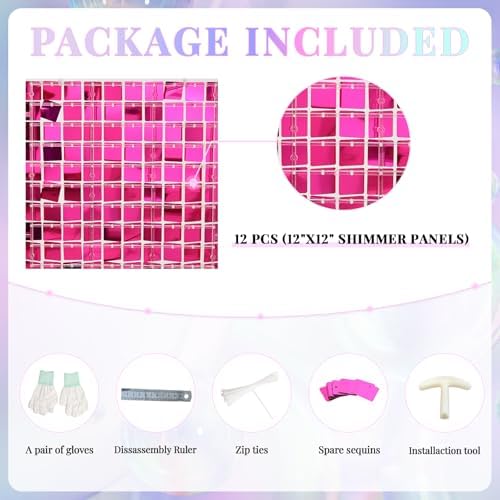 Shimmer Wall Backdrop Hot Pink 24Pcs Sequin Panels Decoration, alternate view 4