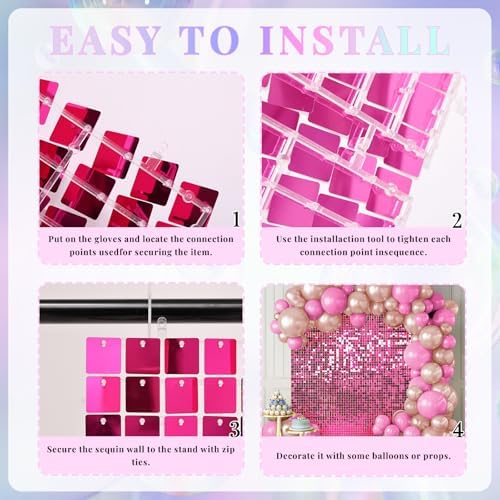 Shimmer Wall Backdrop Hot Pink 24Pcs Sequin Panels Decoration, alternate view 5