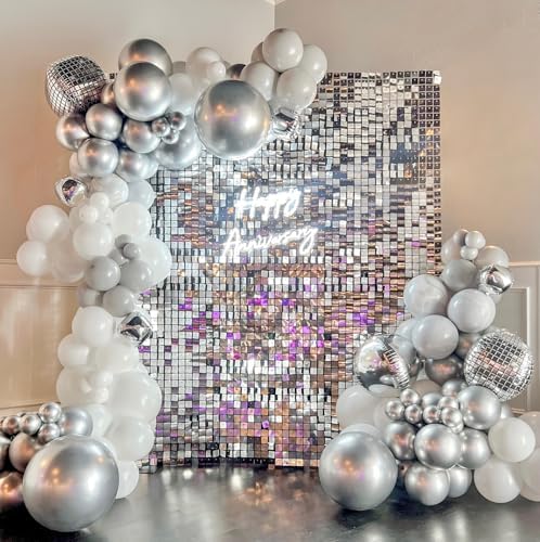 Shimmer Wall Backdrop Iridescent Silver 24Pcs Sequin Panels Decoration, alternate view 3