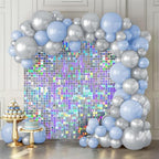 Shimmer Wall Backdrop Iridescent Silver Wall Panels 24Pcs Square Sequin Shimmer Wall Backdrop Decoration for