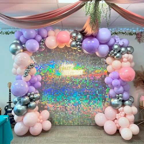 Shimmer Wall Backdrop Iridescent Silver Wall Panels 24Pcs Square Sequin Shimmer Wall Backdrop Decoration for, alternate view