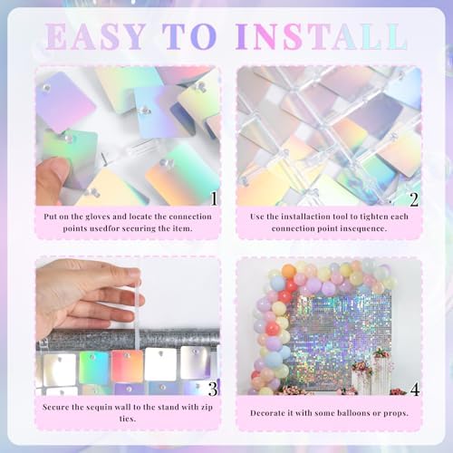 Shimmer Wall Backdrop Iridescent Silver Wall Panels 24Pcs Square Sequin Shimmer Wall Backdrop Decoration for, alternate view