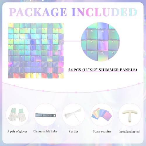 Shimmer Wall Backdrop Iridescent Silver Wall Panels 24Pcs Square Sequin Shimmer Wall Backdrop Decoration for, alternate view