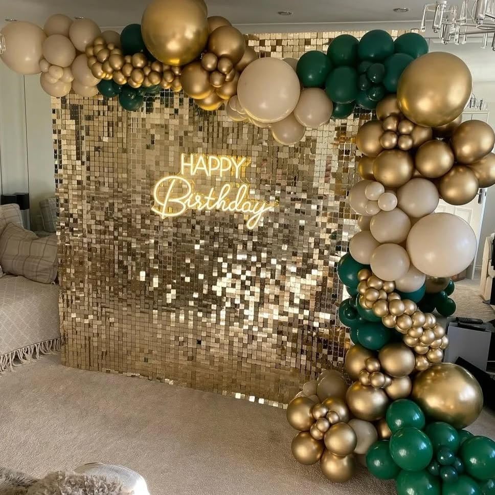Shimmer Wall Backdrop Light Gold Wall Panels 24Pcs Square Sequin Shimmer Wall Backdrop Decoration for Birthday, alternate