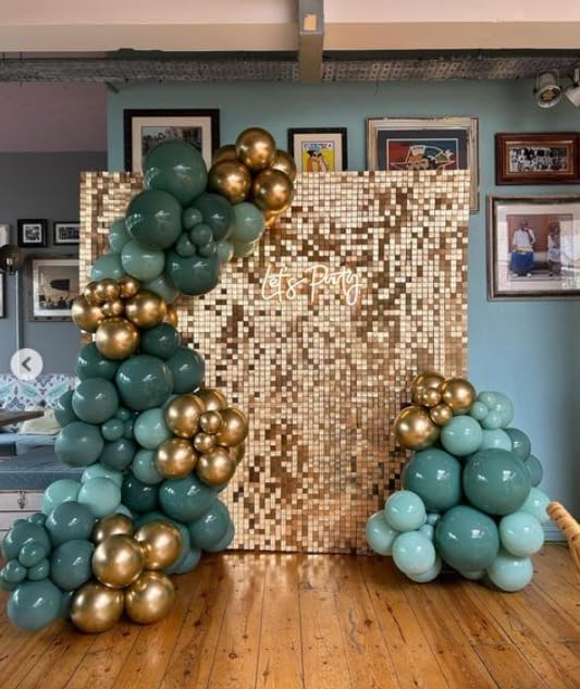 Shimmer Wall Backdrop Light Gold Wall Panels 24Pcs Square Sequin Shimmer Wall Backdrop Decoration for Birthday, alternate