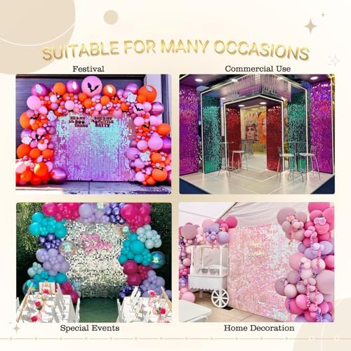 Shimmer Wall Backdrop Light Gold Wall Panels 24Pcs Square Sequin Shimmer Wall Backdrop Decoration for Birthday, alternate