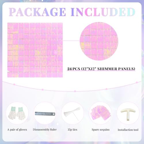 Shimmer Wall Backdrop Pink 24Pcs Sequin Panels Decoration, alternate view 4