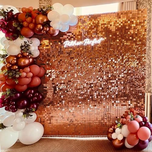 Shimmer Wall Backdrop Rose Gold 24Pcs Sequin Panels Decoration, alternate view 2