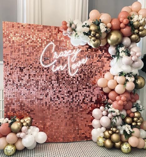 Shimmer Wall Backdrop Rose Gold 24Pcs Sequin Panels Decoration, alternate view 3
