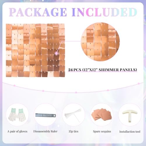 Shimmer Wall Backdrop Rose Gold 24Pcs Sequin Panels Decoration, alternate view 4