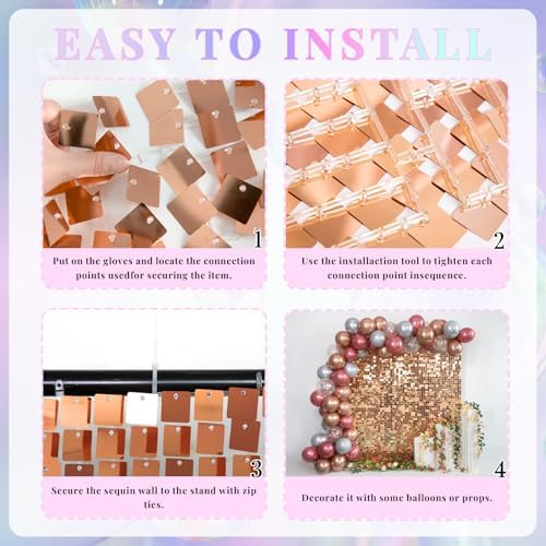 Shimmer Wall Backdrop Rose Gold 24Pcs Sequin Panels Decoration, alternate view 5