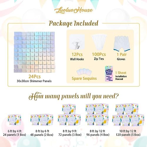 Shimmer Wall Backdrop Sequin Panels 24 Packs-Sparkly Backdrop for Birthday in 6ftx4ft in Iridescent Silver, alternate view 3