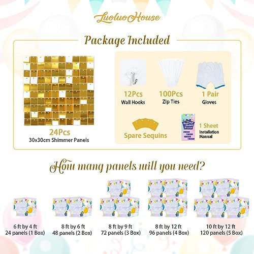Shimmer Wall Backdrop Sequin Panels Gold Decoration Shimmer Panels 24PCS, alternate view 4
