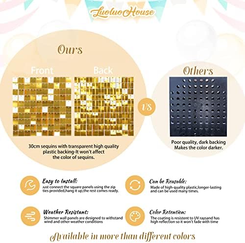 Shimmer Wall Backdrop Sequin Panels Gold Decoration Shimmer Panels 24PCS, alternate view 6