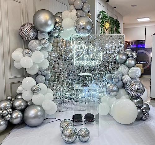 Shimmer Wall Backdrop Silver Wall Panels 12Pcs Square Sequin Shimmer Wall Backdrop Decoration for Birthday, alternate view 3