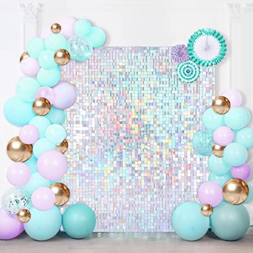 Shimmer Wall Panel Sequin Backdrop Panels 12 Packs-Iridescent Silver, alternate view 2