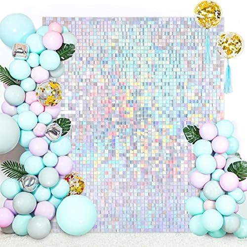 Shimmer Wall Panel Sequin Backdrop Panels 12 Packs-Iridescent Silver, alternate view 5