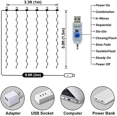Short Curtain Lights, 3.3x5FT 96LED USB, Remote, 8 Modes & Timer in 3.3x5FT, alternate view 5