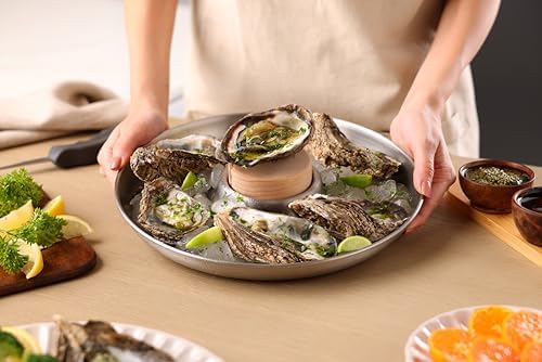 Shucker Paddy Oyster Tray Set, 2-in-1 Stainless Steel Oyster Shucking & Serving Tray with Wooden Puck, Holds 24, alternate