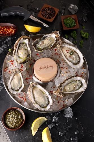 Shucker Paddy Oyster Tray Set, 2-in-1 Stainless Steel Oyster Shucking & Serving Tray with Wooden Puck, Holds 24, alternate