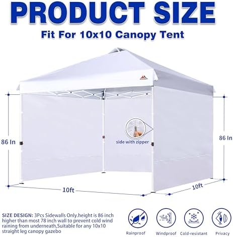 SideWall for 10x10 Canopy Frame, 3 Pack SunWall Only, Light Grey in Light Grey, alternate view 2