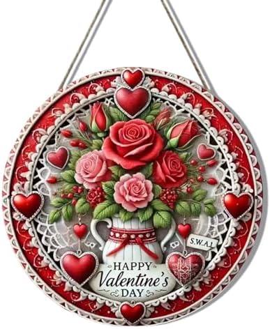 Sign Rose Wreath for Valentines Day Wooden Plaque 12 Inch