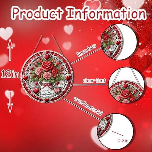 Sign Rose Wreath for Valentines Day Wooden Plaque 12 Inch, alternate view 4
