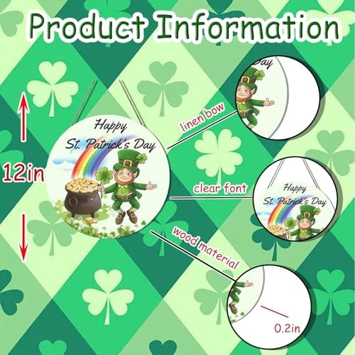 Sign St. Patrick's Day Rainbow and Clover Elf Porch Wreath, alternate view 4
