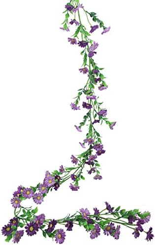 Silk Daisy Flower Garland - Purple Artificial Flower Vine, Hanging Ivy Garland for Wall, Party, Wedding Arch