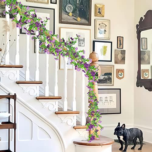 Silk Daisy Flower Garland - Purple Artificial Flower Vine, Hanging Ivy Garland for Wall, Party, Wedding Arch, alternate view