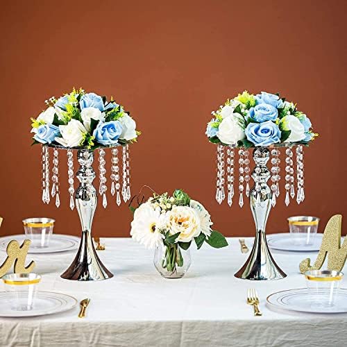 Silk Rose Flower Balls for Table Centerpieces, Blue&White, 10Pcs in White/Gold/Grey, alternate view 5