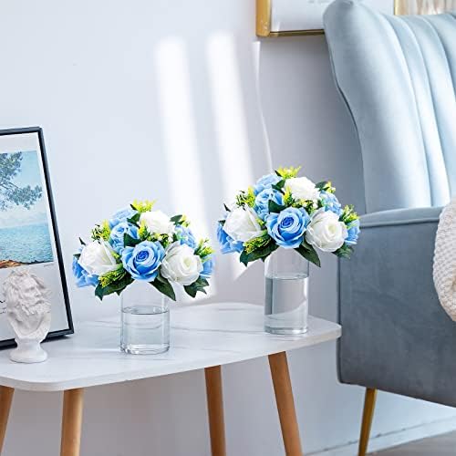Silk Rose Flower Balls for Table Centerpieces, Blue&White, 10Pcs in White/Gold/Grey, alternate view 6