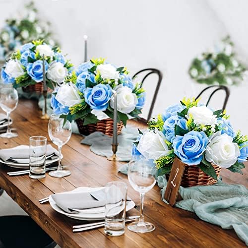 Silk Rose Flower Balls for Table Centerpieces, Blue&White, 2Pcs in White/Gold/Grey, alternate view 5
