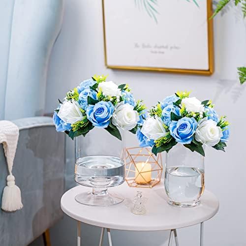 Silk Rose Flower Balls for Table Centerpieces, Blue&White, 6Pcs in White/Gold/Grey, alternate view 4
