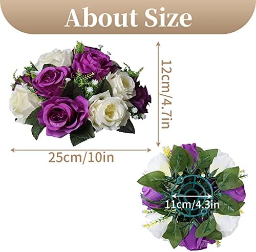 Silk Rose Flower Balls for Table Centerpieces, Purple&White, 10Pcs in Gold/Grey/White, alternate view 3