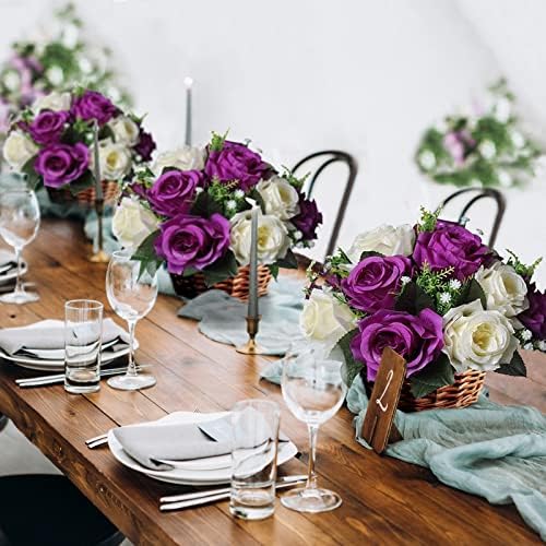 Silk Rose Flower Balls for Table Centerpieces, Purple&White, 10Pcs in Gold/Grey/White, alternate view 5