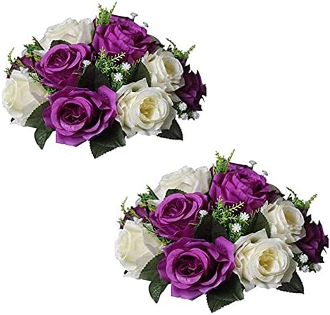 Silk Rose Flower Balls for Table Centerpieces, Purple&White, 2Pcs in Gold/Grey/White