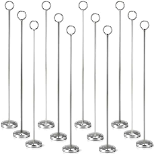 Silver 12 Pcs Table Number Holders 15 Inch Number Stand Place Card Holder for Photos, Food Signs, Memo Notes