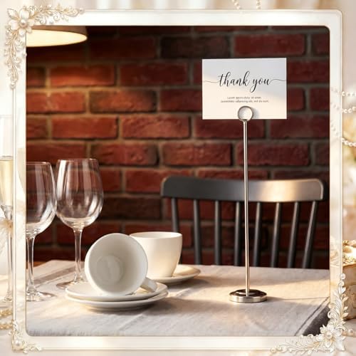 Silver 12 Pcs Table Number Holders 15 Inch Number Stand Place Card Holder for Photos, Food Signs, Memo Notes, alternate view