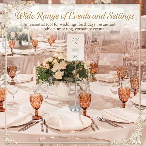 Silver 12 Pcs Table Number Holders 15 Inch Number Stand Place Card Holder for Photos, Food Signs, Memo Notes, alternate view