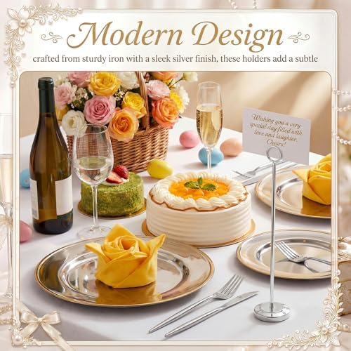 Silver 12 Pcs Table Number Holders 15 Inch Number Stand Place Card Holder for Photos, Food Signs, Memo Notes, alternate view