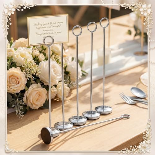 Silver 12 Pcs Table Number Holders 15 Inch Number Stand Place Card Holder for Photos, Food Signs, Memo Notes, alternate view