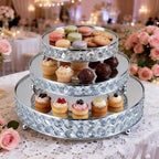 Silver 8/10/12 Inch Crystal Cake Stand Set Round Cake Stand with Crystal Bling Pendants Dessert Table Display, alternate view