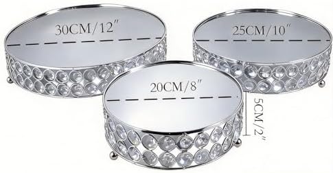 Silver 8/10/12 Inch Crystal Cake Stand Set Round Cake Stand with Crystal Bling Pendants Dessert Table Display, alternate view
