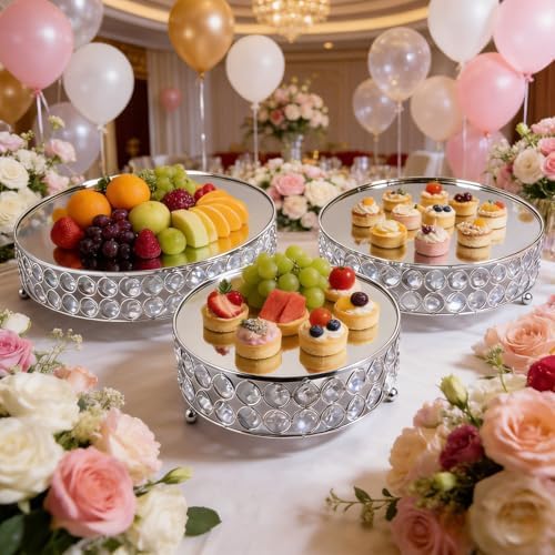 Silver 8/10/12 Inch Crystal Cake Stand Set Round Cake Stand with Crystal Bling Pendants Dessert Table Display, alternate view