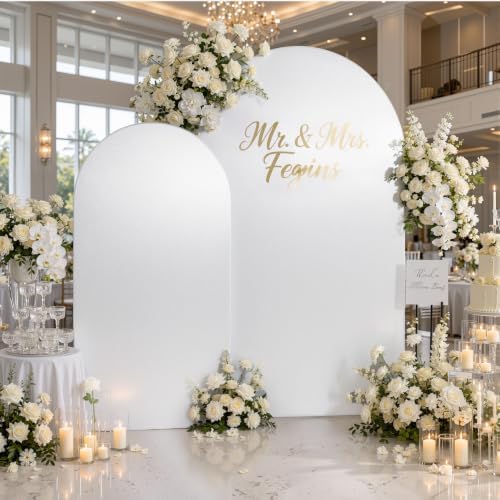 Silver Arch Backdrop Cover Set of 2(6 7.2FT), Sequin Chiara Arch Cover in 6ft+7.2ft in Silver