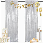 Silver Backdrops 2 Pieces Sequin Curtains 4FTx7FT Photoshoot Background Shimmer Backdrop Curtain Panels Sparkle